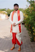 Pristine Ivory and Red Silk Kurta and Dhoti Set | Client Spotlight