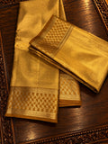 Regal Old Gold Tissue Silk Traditional Dhothi Ensemble with Geometric Block Border