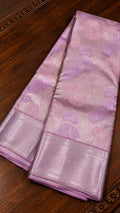 Pastel Lilac Silk Saree with Woven Leaf Motifs and Silver Zari Border