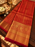 Traditional Scarlet Red Silk Saree with Intricate Gold Zari Brocade & Grand Border