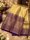 Golden Silk Saree with Contrast Royal Purple Zari Border