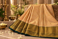 Champagne Gold Tissue Silk Saree with Fine Paisley Jaal & Contrast Dark Green Zari Border