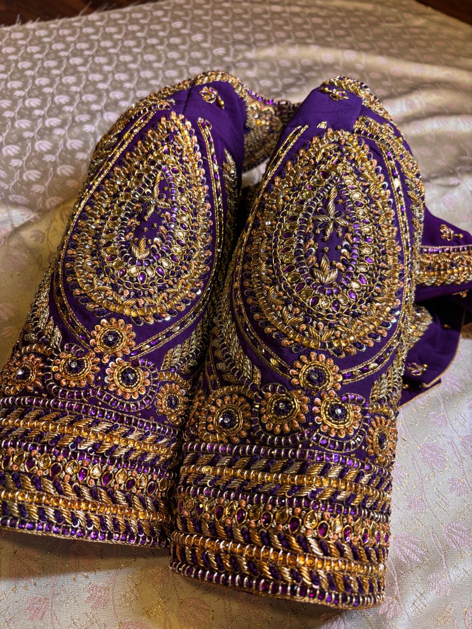Regal Royal Purple Hand-Embroidered Designer Blouse with Heavy Gold Zari & Stone Detailing