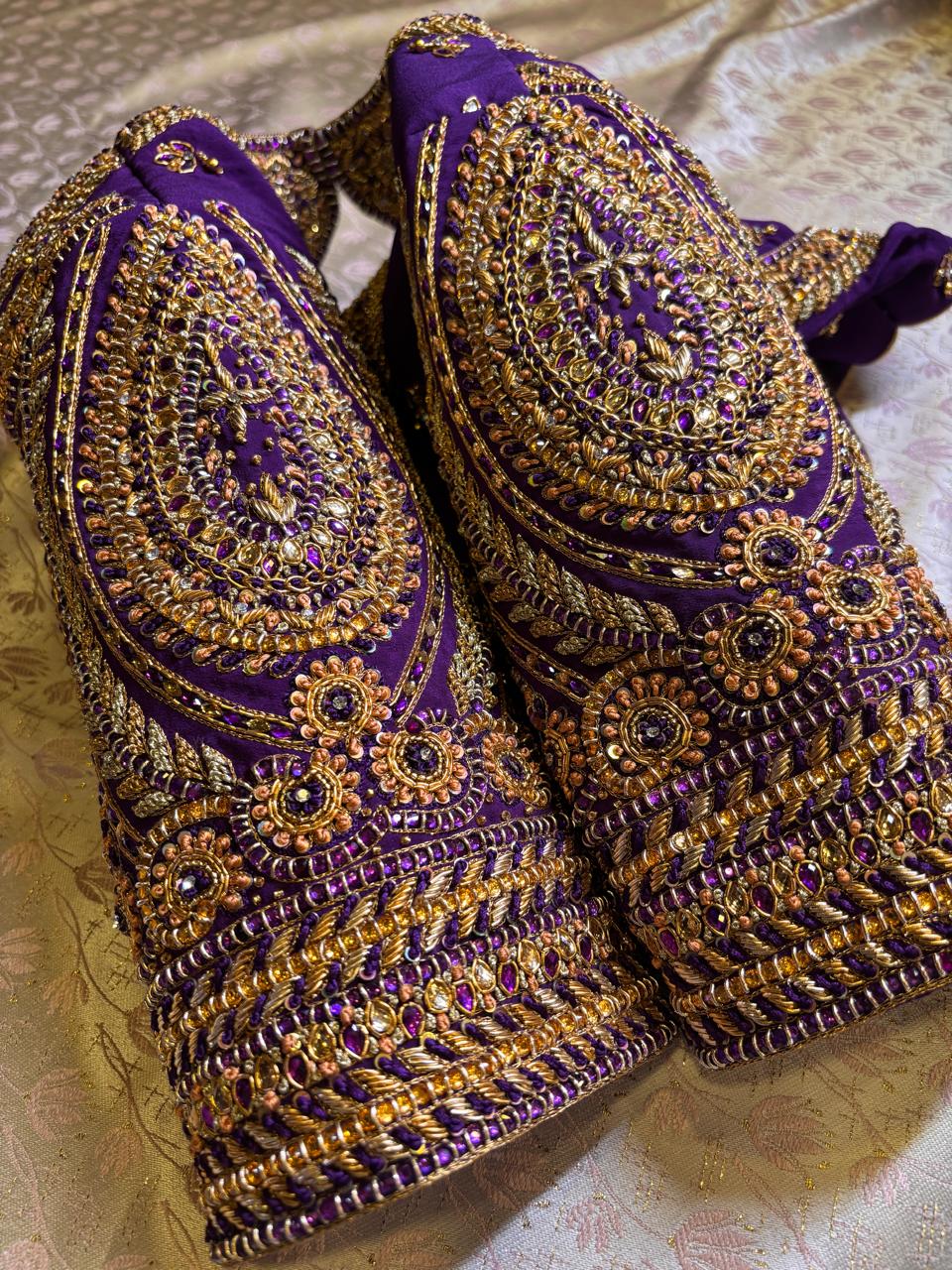 Regal Royal Purple Hand-Embroidered Designer Blouse with Heavy Gold Zari & Stone Detailing