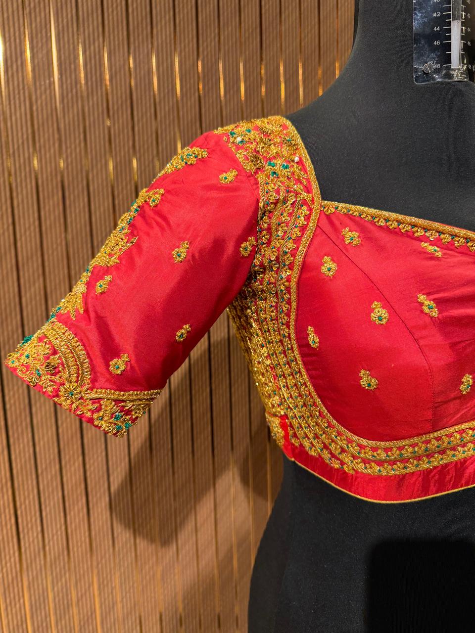 Vibrant Tangerine Orange Hand-Embroidered Designer Blouse with Zardozi and Pearl Work