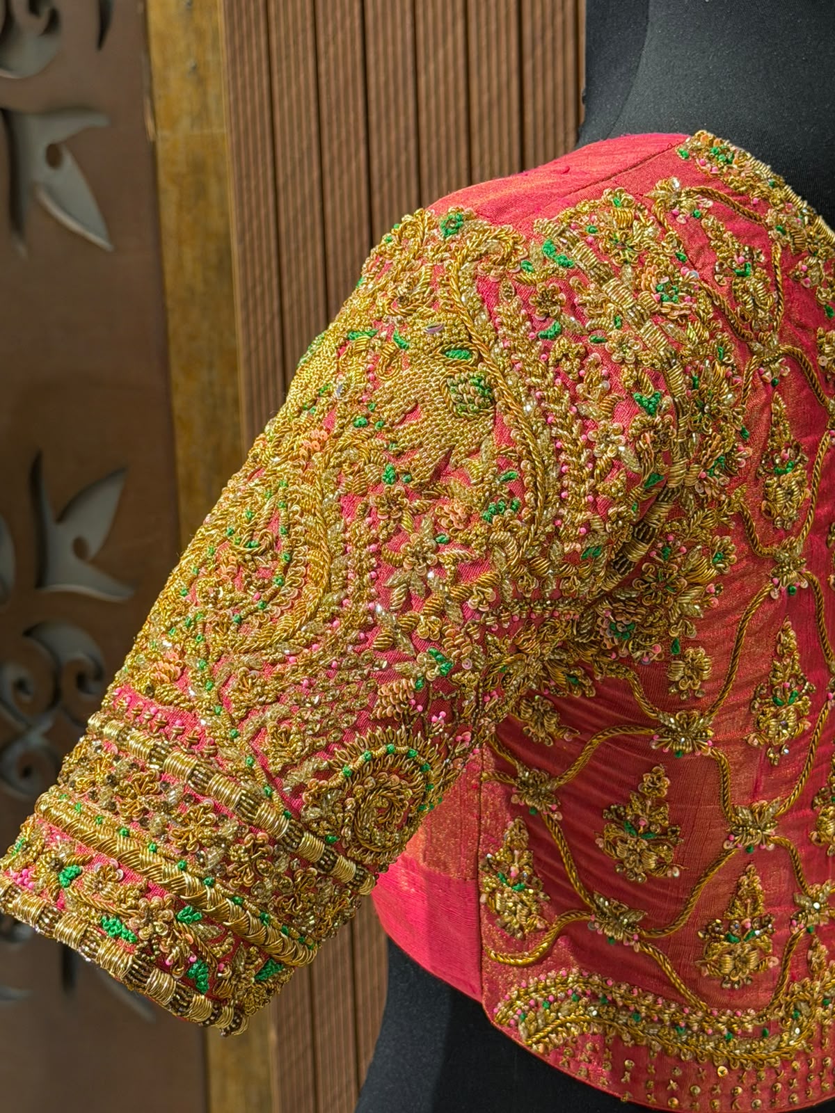 Exquisite Hand-Embroidered Designer Silk Blouse in Vibrant Pink with Zardozi and Stone Work