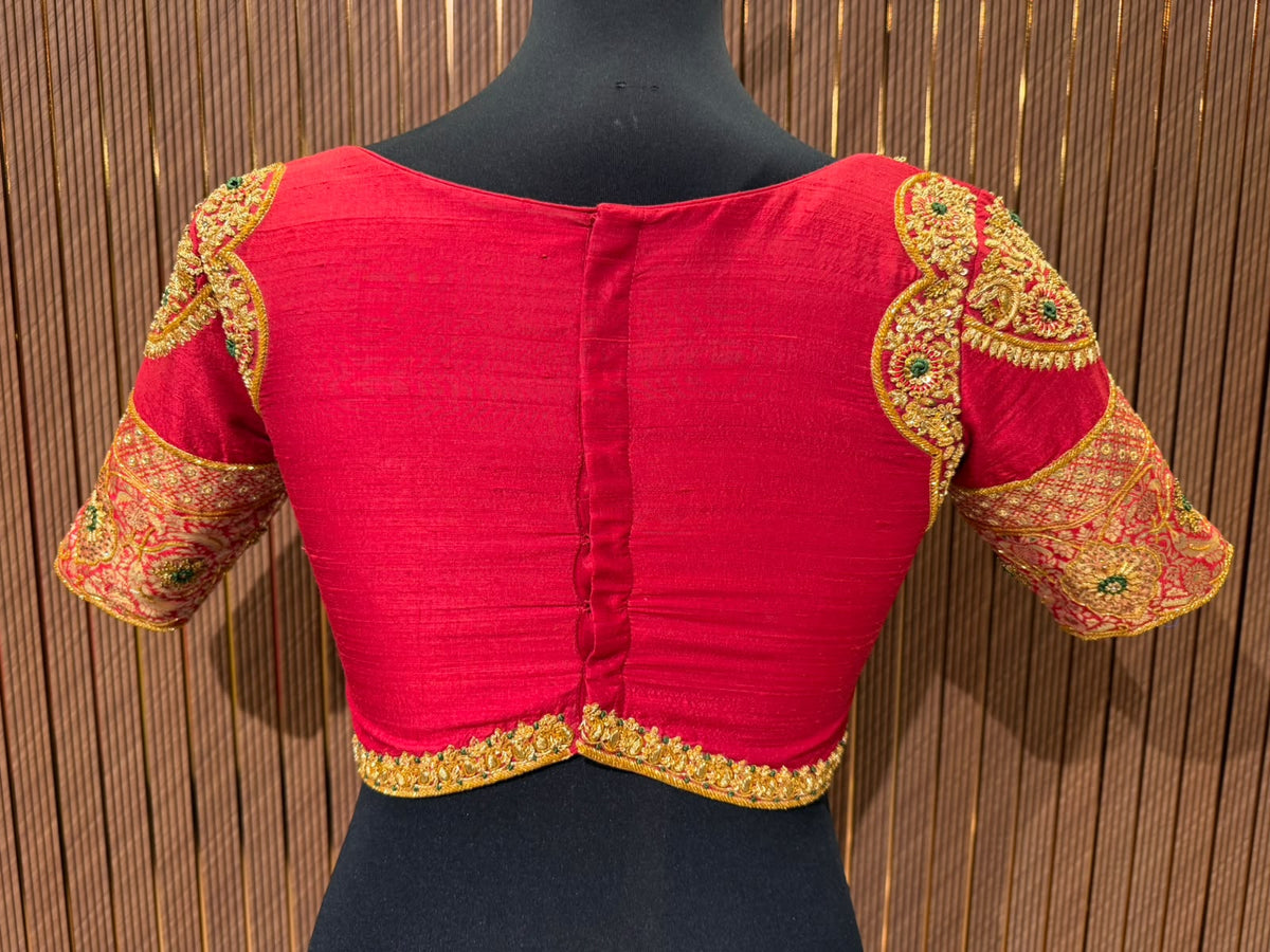 Vibrant Tangerine Orange Hand-Embroidered Designer Blouse with Zardozi and Pearl Work