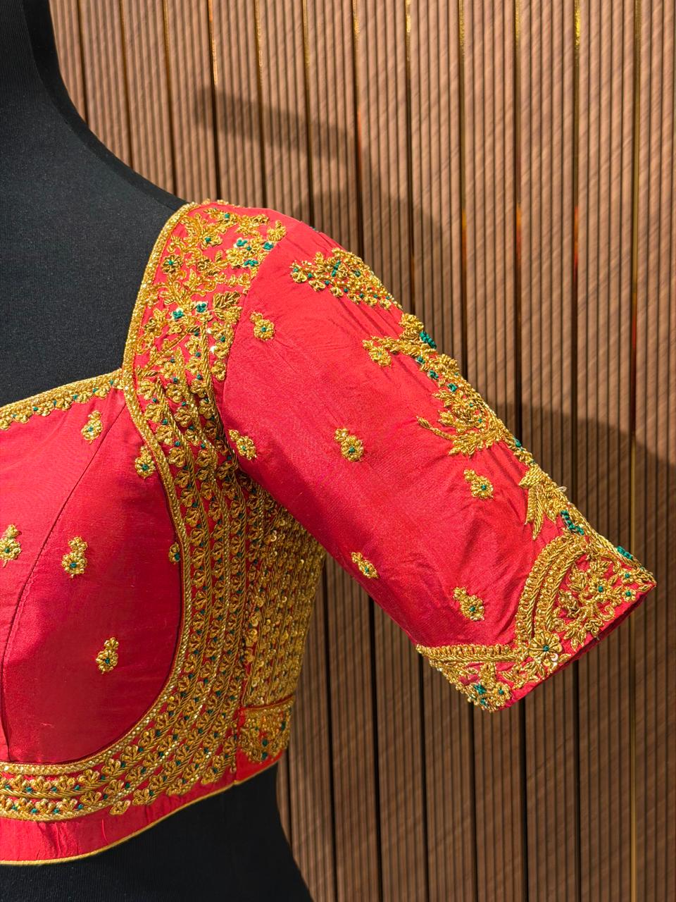 Vibrant Tangerine Orange Hand-Embroidered Designer Blouse with Zardozi and Pearl Work