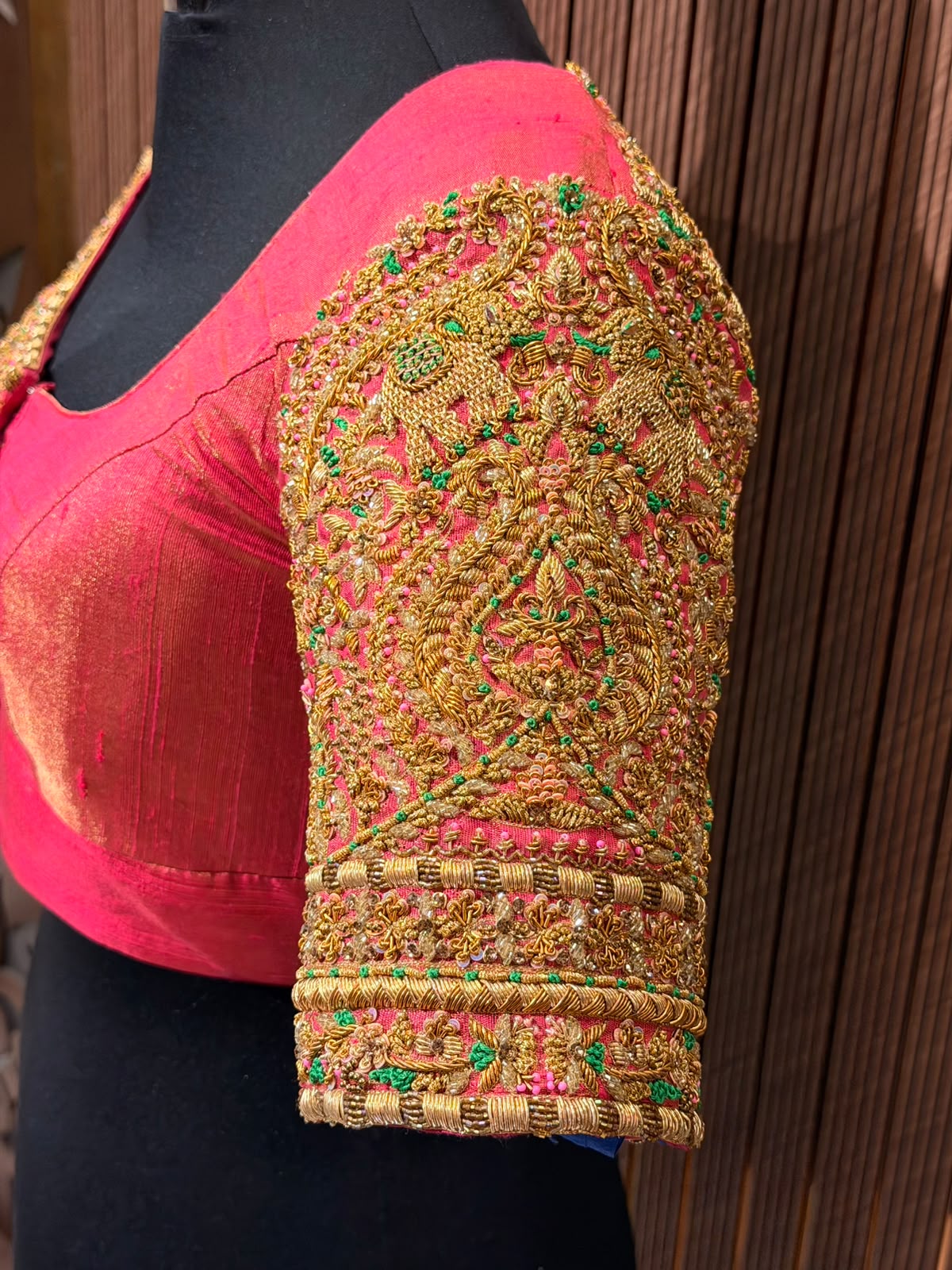 Exquisite Hand-Embroidered Designer Silk Blouse in Vibrant Pink with Zardozi and Stone Work