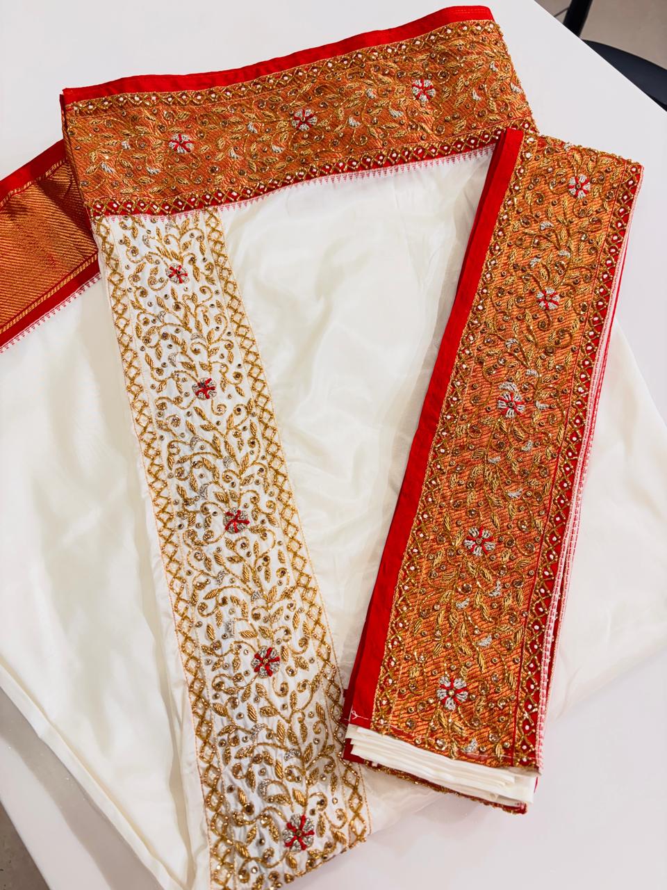 Regal Ivory Men's Kurta and Dhoti Set with Heavy Gold Zardozi Hand-Embroidery and Red Accents