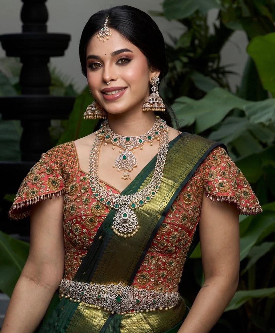 Royal Emerald Green Kanjeevaram Saree with Hand-Embroidered Zardozi Blouse | Client Spotlight