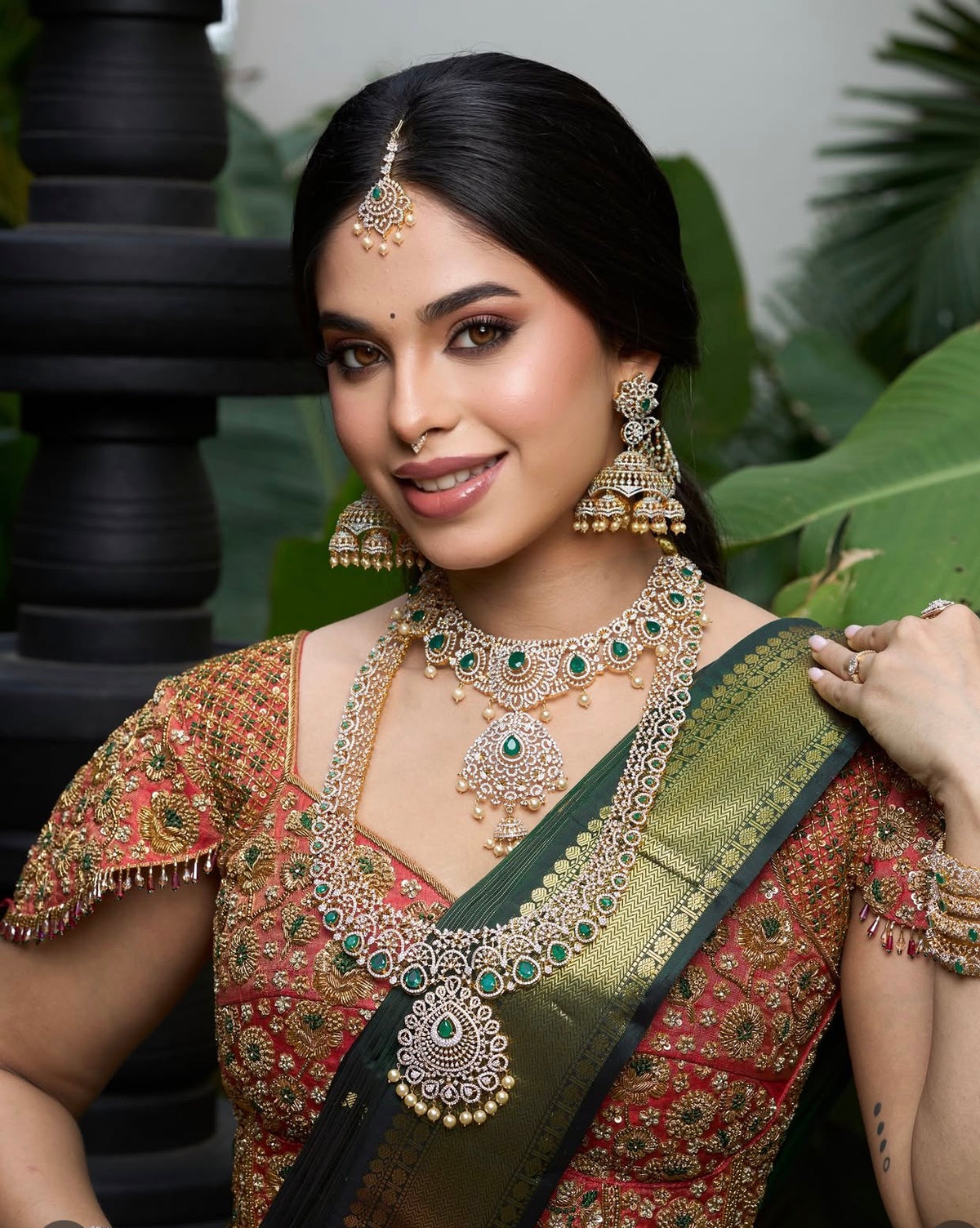 Royal Emerald Green Kanjeevaram Saree with Hand-Embroidered Zardozi Blouse | Client Spotlight