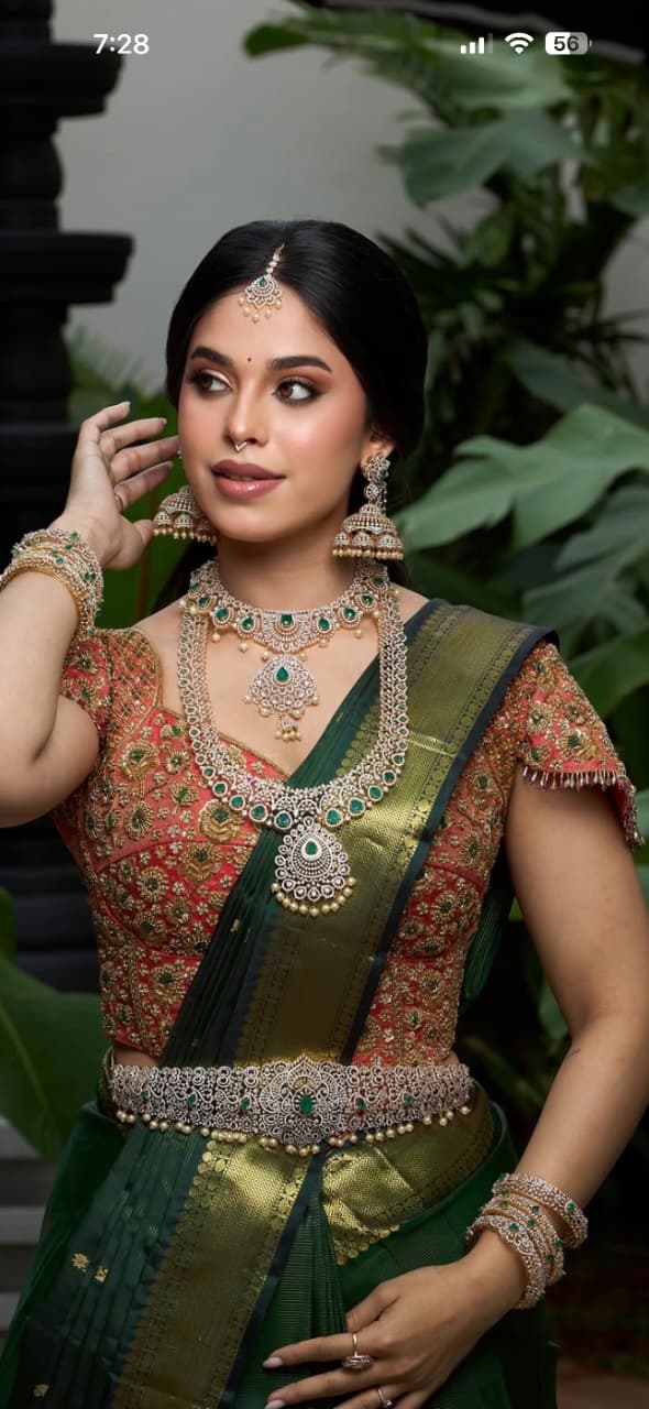 Royal Emerald Green Kanjeevaram Saree with Hand-Embroidered Zardozi Blouse | Client Spotlight