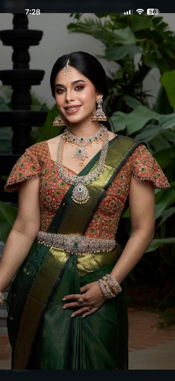 Royal Emerald Green Kanjeevaram Saree with Hand-Embroidered Zardozi Blouse | Client Spotlight